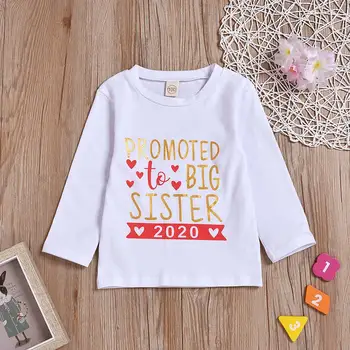 

2019 Autumn New fashion Baby Girls Long sleeve t-shirt Promoted to big Sister printed Tees Children Top 6pcs/lot