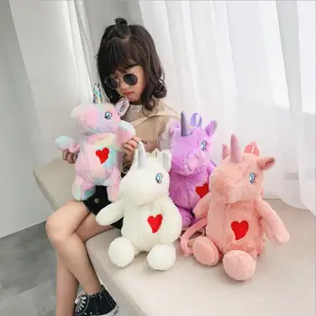 

Cute Kids Girls Unicorn Backpack Shoulder Bag Soft Plush Backbag Women Travel Bags Student School Book Bag Kids Gift