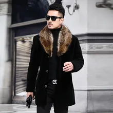 Мужское шерстяное пальто, осенне-зимнее пальто, Мужское пальто с искусственным меховым воротником, мужской зимний Тренч, плюс теплый Тренч, размер M-5XL