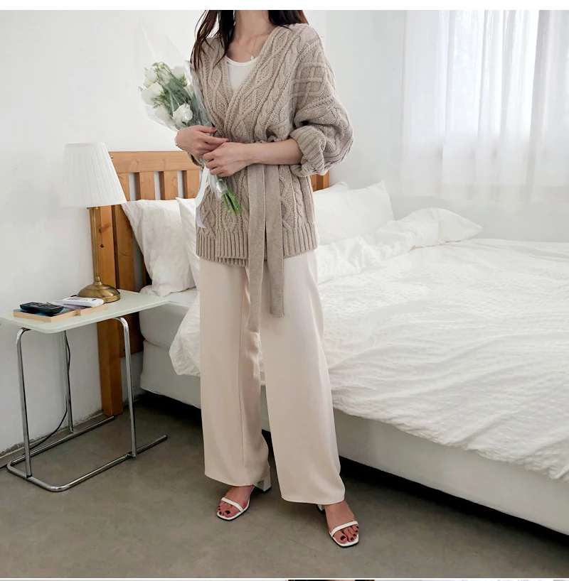 New Korean Style Autumn Winter Women Sweater Ulzzang Oversized V Neck Knitted Cardigan Thick Warm Loose Elegant Bandage Overcoat