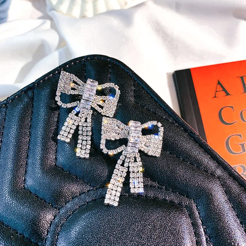 FYUAN, стразы с бантом, серьги-гвоздики для женщин и девочек, изысканные блестящие серьги с кристаллами, Свадебные вечерние ювелирные изделия, подарки