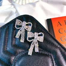 FYUAN, стразы с бантом, серьги-гвоздики для женщин и девочек, изысканные блестящие серьги с кристаллами, Свадебные вечерние ювелирные изделия, подарки