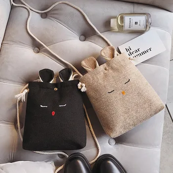 

Creative Small Bag 2020 Korean-style Rabbit Phone Bag Friendly Fabric Linen Solid Color Shoulder Bag Shoulder Bag Handbag