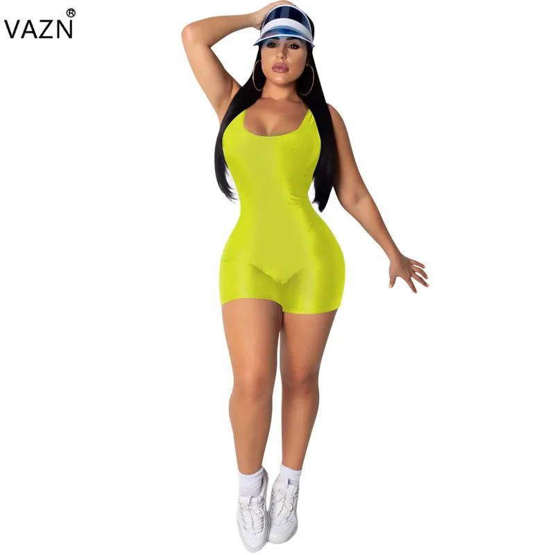 VAZN Весна Горячая Мода Женские однотонные 4 цвета Bodycon Костюмы Леди o-образным вырезом без рукавов пикатные с открытой спиной обтягивающие костюмы QM3671