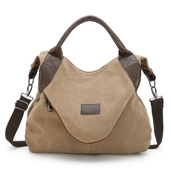 

Women's Canvas Handbag Large Pocket Casual Tote Shoulder Bags For Women Pouch Leather Capacity Package Portable Postman Bag