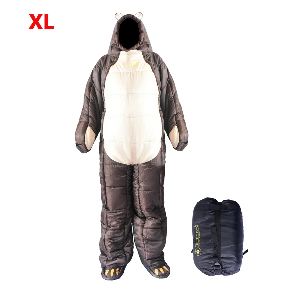 Brown XL Спальный мешок гуманоидный утолщенный теплый одиночный альпинистский спальный мешок с сумкой для переноски для внутреннего и наружного альпинизма кемпинга - Цвет: Brown XL