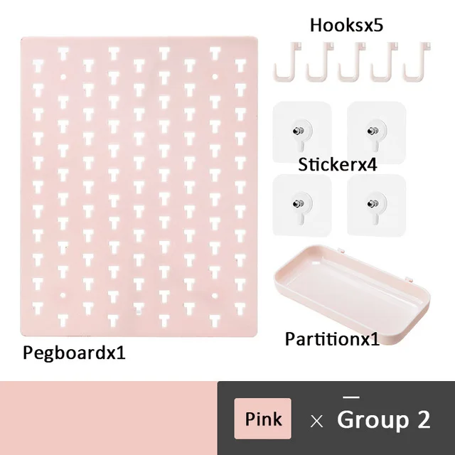 Простой кухонный настенный стеллаж для хранения с крючком отверстие ПЛАСТИНА органайзер для хранения Гостиная Ванная комната Дырокол полка - Цвет: Pink-Group 2
