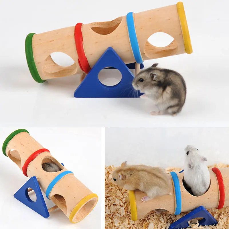 Hamster Seesaw Wooden Rat Tunnel Tube Pet Toys Small Animal Mice Activity Mouse Chinchillas Playground | Дом и сад