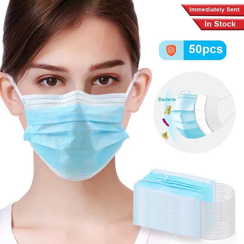 

50/100pcs Disposable Face Masks 3 Layer Non Woven PM2.5 Dust Mask Anti Influenza Breathing Earloops Masks