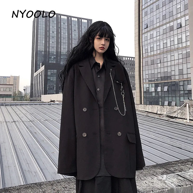 NYOOLO High street с карманами цепочкой отложным воротником черный блейзер Повседневный