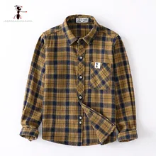 Kung Fu Ant/осень г., хлопок, длинный рукав, отложной воротник, желтая клетчатая Детская рубашка для мальчиков от 3 до 12 лет 3640