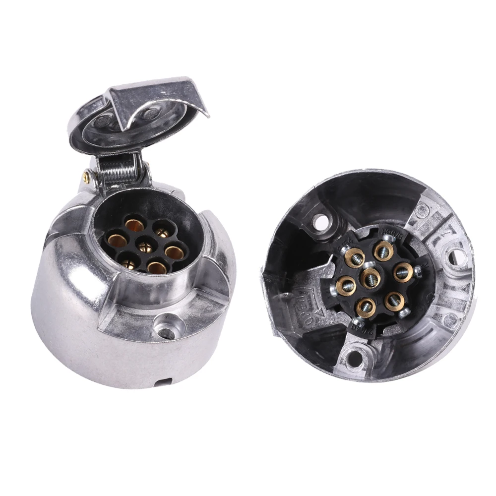 Towing Adapter AOHEWEI 7 Pin Towbar Trailer Socket Metal Aluminium Alloy Towing 12V Round Adapter Car Lights Connectors for Boats Truck Caravan