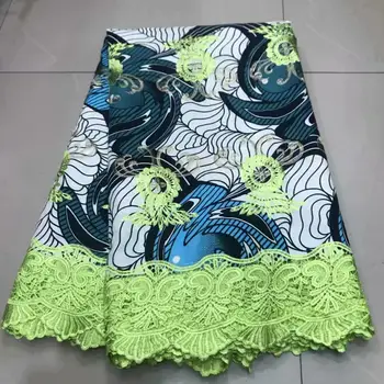 

6yards New Arrival African Embroidery Wax Lace Fabric High Quality Wax Prints Fabric With Guipure Cord Lace Ankara Fabric