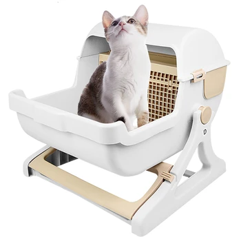 

Semi-enclosed Cat Litter Box Quick Cleaning Semi-Automatic Luxury Cat Toilet Cat Bedpans Cat Sands Tray Kitten M6078