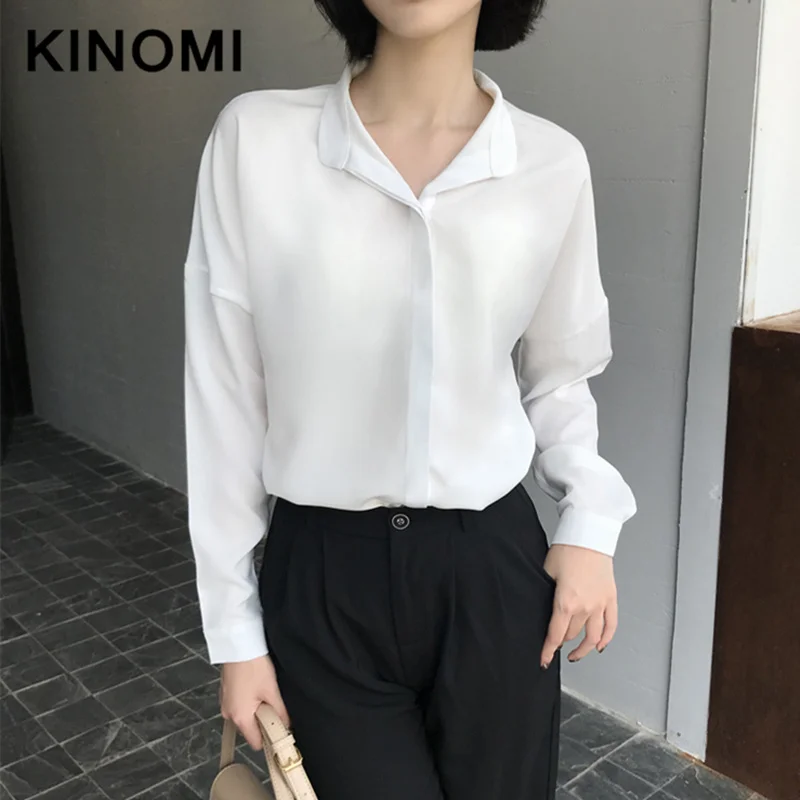 KINOMI осень длинный рукав 2019 Новая повседневная Свободная блузка женская с