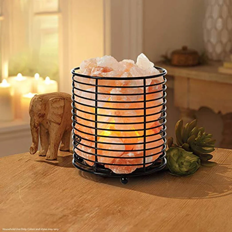 

Cylindrical Wrought Iron Container Salt Lamp Artificial Crystal Salt Lamp Himalayan Rose Salt Lamp Night Light Negative Ion Lamp