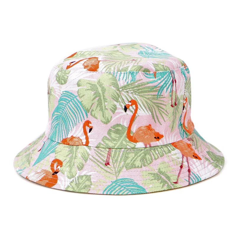 Fashion Flamingo Print Bucket Hat Women Ladies Cap