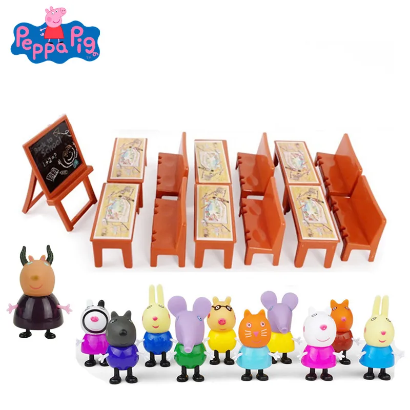 

Genuine Peppa Pig Friend School Desk Set Toys Piggy Teacher Anime action Model Children birthday Toy Gifts