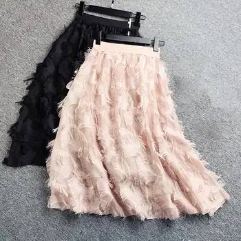 

Women Stylish Solid Color Elastic High Waist Tassels Pleated Chiffon Long Skirt