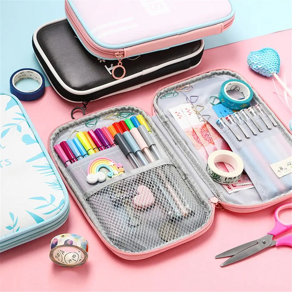 

1pc Cartoon PU Leather Pencil Case Large Capacity Zipper Pen Box Portable Storage Bag Stationery Holder School Office Supplies