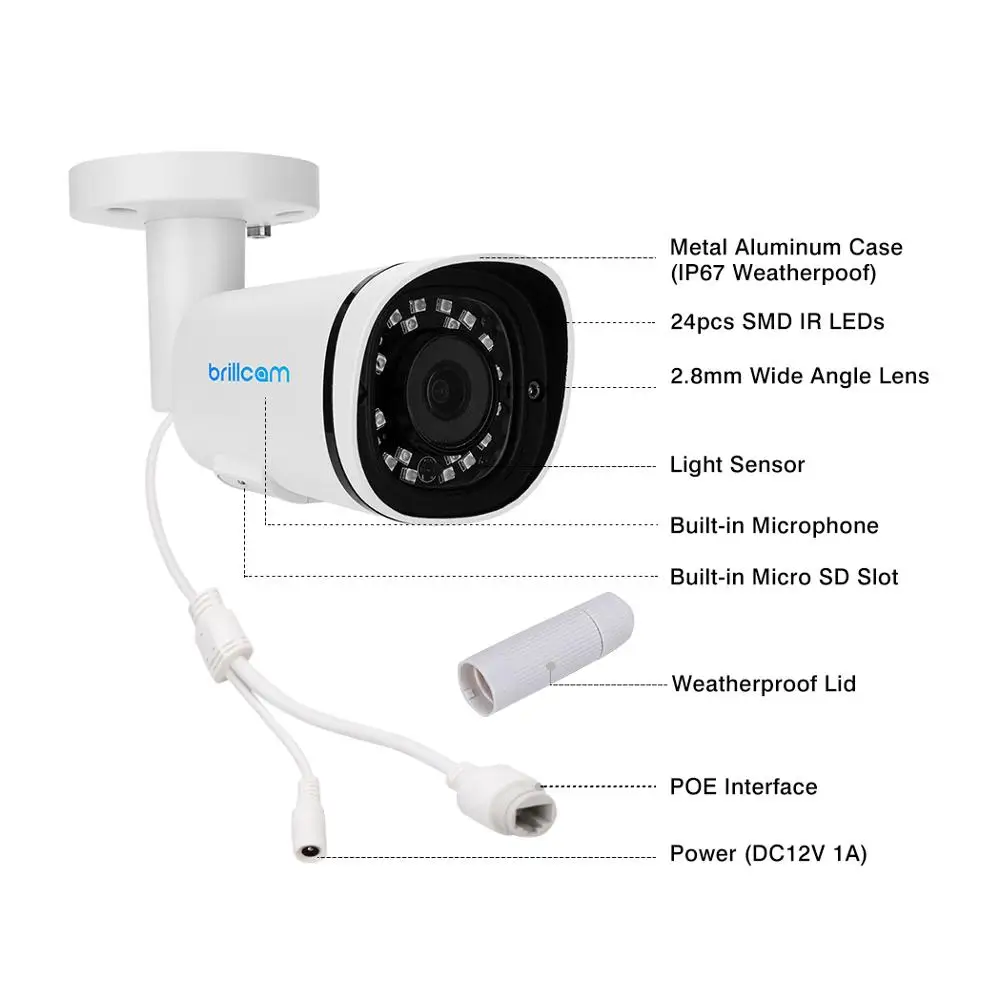IP камера Brillcam POE 5 Мп HD с ИИ микрофоном и слотом для SD карты|Камеры видеонаблюдения|