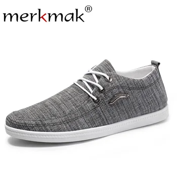

Merkmak New Spring Canvas Men Shoes Fashion Autumn Solid Elastic Band Comfortable Outdoor Casual Footwear Flat Soft Man Shoes