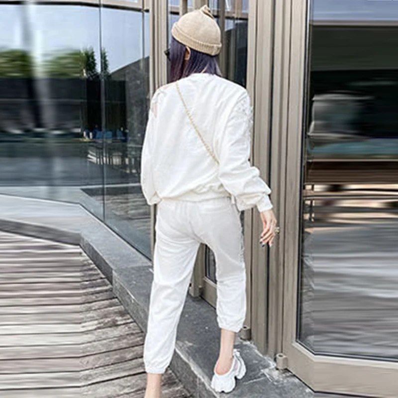 XITAO Patchwork Mesh Sequins Sweatshirt Women 2020