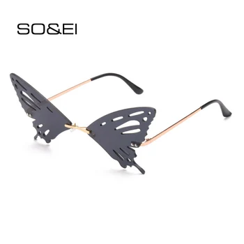 

SO&EI Ins Popular Fashion Butterfly Shape Sunglasses Women Vintage Clear Ocean Lens Eyewear Men Hollow Sun Glasses Shades UV400