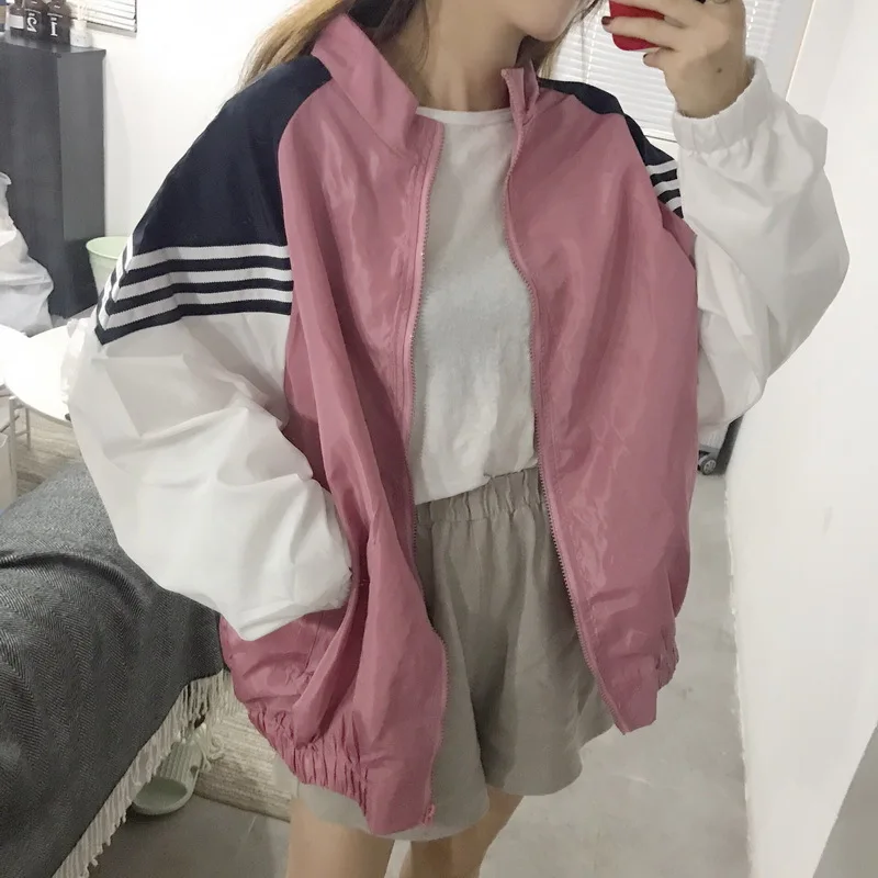 

Contrast Color Workwear Coat Women's Korean-style Loose-Fit Spring Clothing New Style Simple Casual Students Sports Coat Jacket
