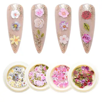 

3D Rose Flamingo Butterfly Slices Sequins For Nails Accessories Mixed Flower Leaves Wood Pulp Slices For Nail Art Decorations