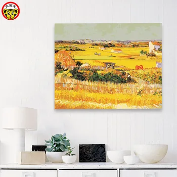 

Painting by Numbers Art Paint by Number Van Gogh Famous Crop Wheat Field Harvest Yellow Orange and Orange Landscape One Piece