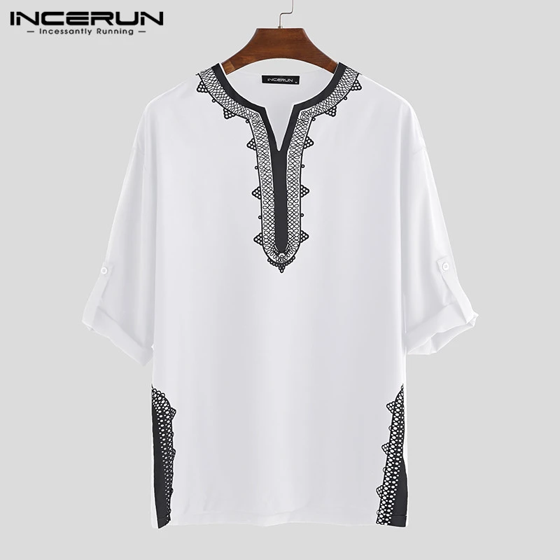 INCERUN Men Tops African Dashiki T Shirts Printed Long Sleeve V Neck Breathable Ethnic Style Casual T-shirts Camiseta Masculina africa dress