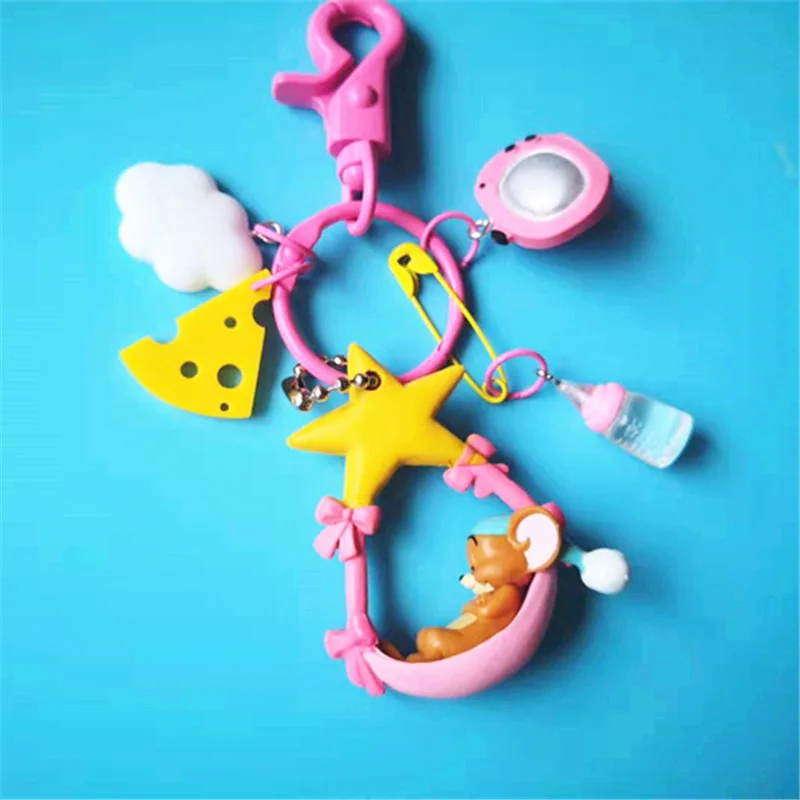 

Cute Cartoon Tom Cat and Jerry Mouse Doll Keychain Keyring for Women Girl Bag Schoolbag Charms Pendant Car Key Holder Decoration