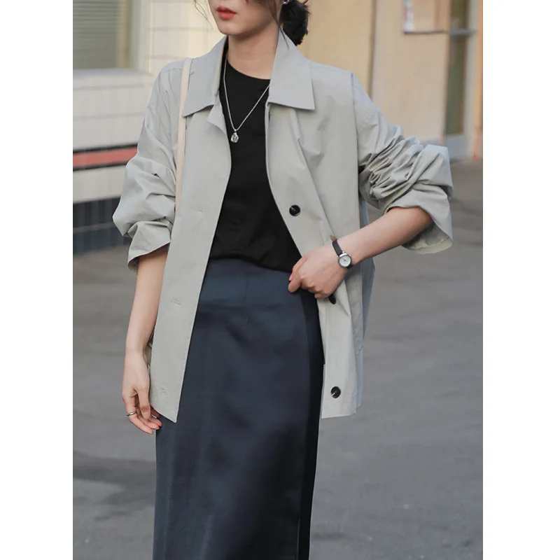 

60% Cotton Japan Style Trench Coat for Women Turn-down Collar Single Breasted Women's Demi-season Jackets High Quality