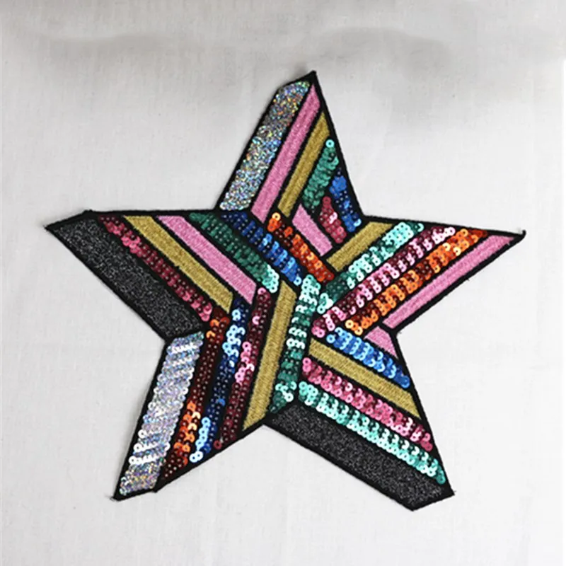 

Cloth Patch Embroidered Five-pointed Star Sequined Denim Down Jacket Patch