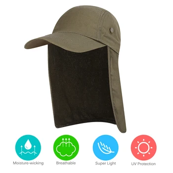 Men UPF 50+ Sun Protection Cap Wide Brim Fishing Sun Cap Hat with Neck Flap Fishing Hiking Beach Hats Anti UV Sun Cap 3
