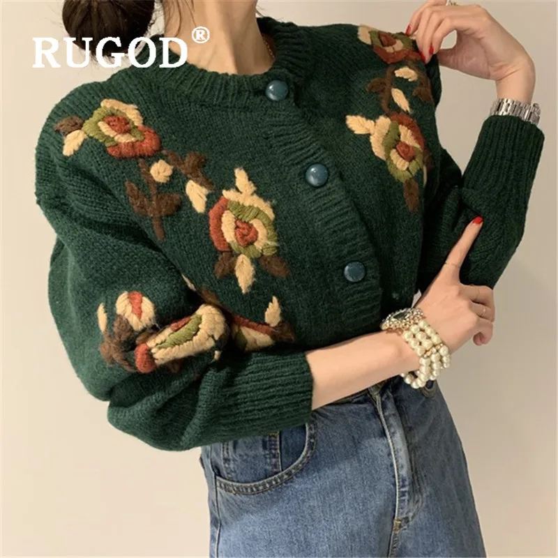 Корейский винтажный свитер RUGOD кардиганы женское вязаное пальто с ручной