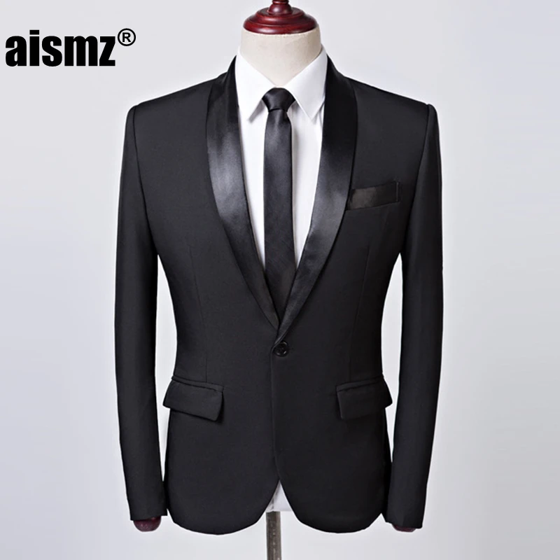 Aismz Brand Casual Mens Black Suit Jacket Banquet Party Wedding Groomsman Business Blazer Masculino Stage Costumes For Singers - Цвет: 1