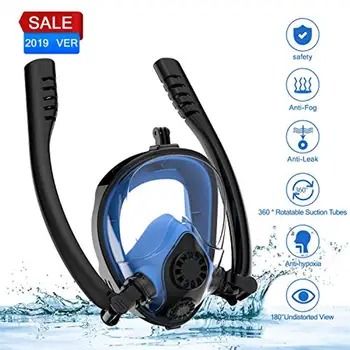 

2019 New Design Double breath tube swimming mask Full Face Snorkel Mask Anti-Fog Anti-Leak for GoPro Adults kids Diving Mask