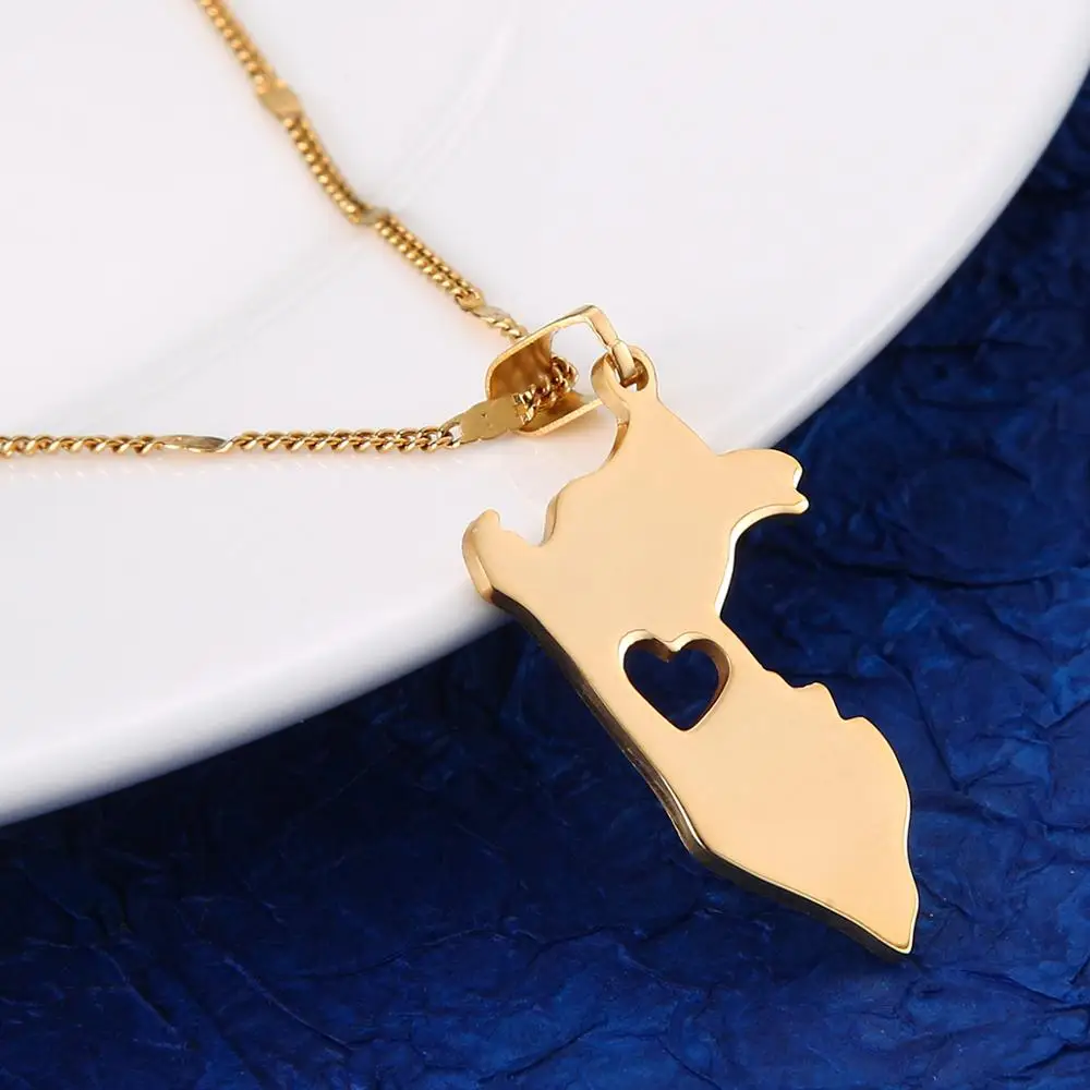 Stainless Steel Peru Map Pendant Necklaces Map Of Peru Heart Chain Jewelry