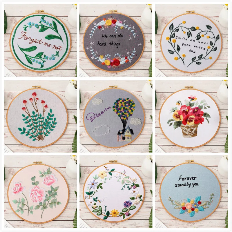 

DIY Flower Pattern Easy Embroidery Kit with Hoop Needlework Cross Stitch for Beginner Handmade Sewing Art Craft Gift Home Decor