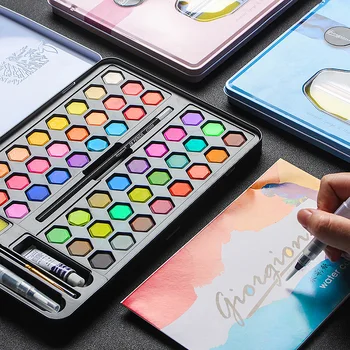 

Goingione36/48 color solid watercolor paint set portable metal box watercolor paint, beginner painting watercolor paper supplies
