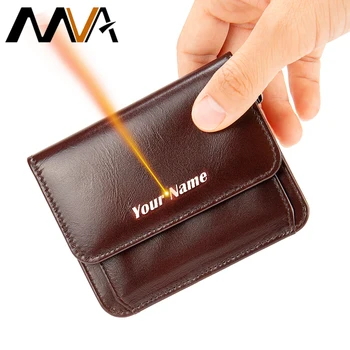 

MVA Short Wallet Men Genuine Leather Credit Card Wallets Vintage Engraved Slim Wallet For Men Leather Purses Money Bags 7411