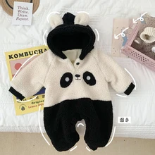 Barboteuse à capuche pour nouveau né, combinaison polaire, Panda, vêtements chauds, épais 