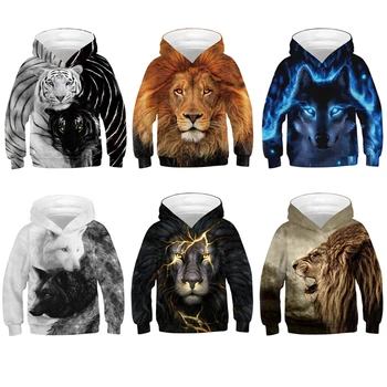 

3D Wolf Boys Jacket Digital Printing Lion Casual Kids Jacket Big Size Hooded Loose Boys Sweater Unicorn 5-14 Years Old Boy Coat