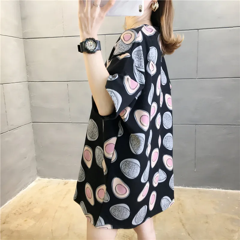 GCAROL 2020 Spring Summer Women Cartoon T-shirt Oversized Graphic Stripes Graffiti Long Tees Multi-design harajuku Tops