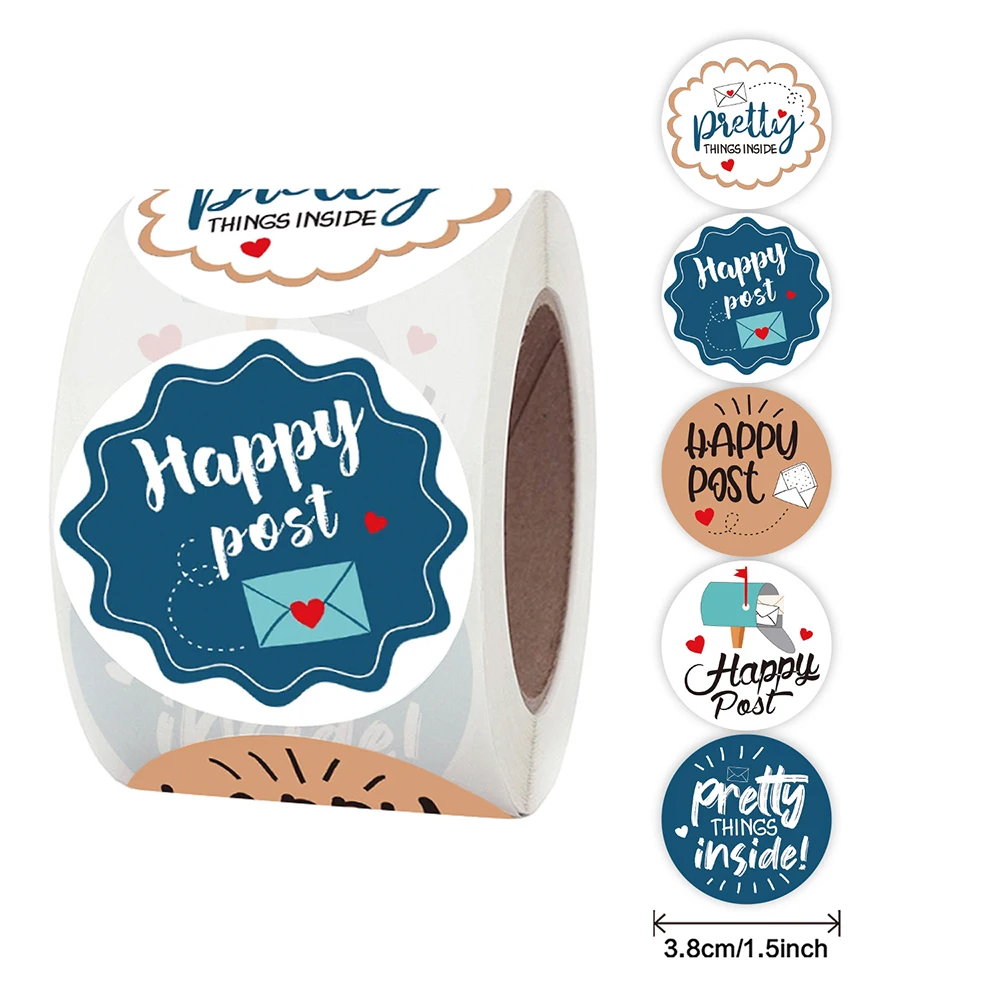 

500pcs/roll 3.8cm Blue Envelope Happy Post Stickers Thank You Label Album Scrapbooking Decoration Stationery Sticker