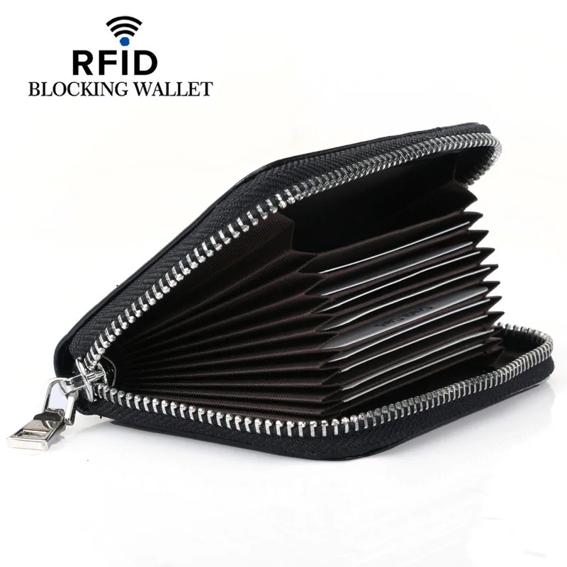 Real pickup bag short First layer leather anti-theft brush multi credit card zipper bag