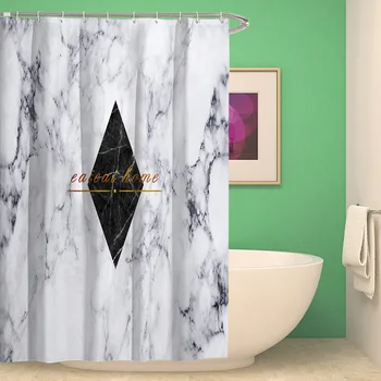 

Waterproof Fabric Bathroom Shower Curtain Bath Curtain Weighted 100% Polyester Machine Washable Marble Design