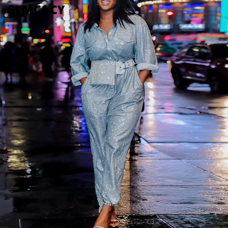 Women Sequined Long Sleeve Turn Down Collar Bodycon Jumpsuit Skinny Shining Sparkly Solid Chic Spring Fall Plus Size Overall Women Sequined Long Sleeve Turn Down Collar Bodycon Jumpsuit Skinny Shining Sparkly Solid Chic Spring Fall Plus Size Overall